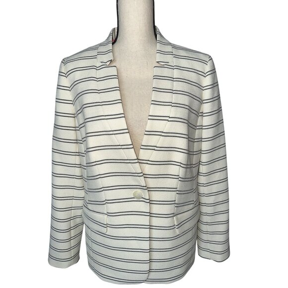 NWT Talbots Aberdeen Ivory & Black Striped Blazer Single Button Lined Size 12 - Picture 1 of 7